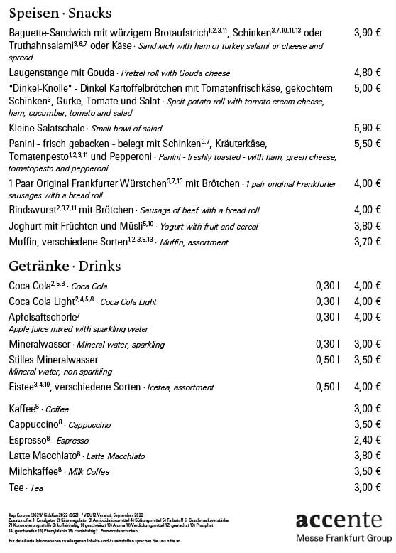 Speisekarte Catering